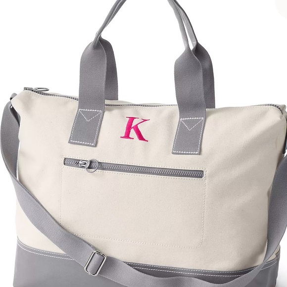 Lands End Navy Blue & Cream Weekender Bag w/Trolley Sleeve - Picture 8 of 10